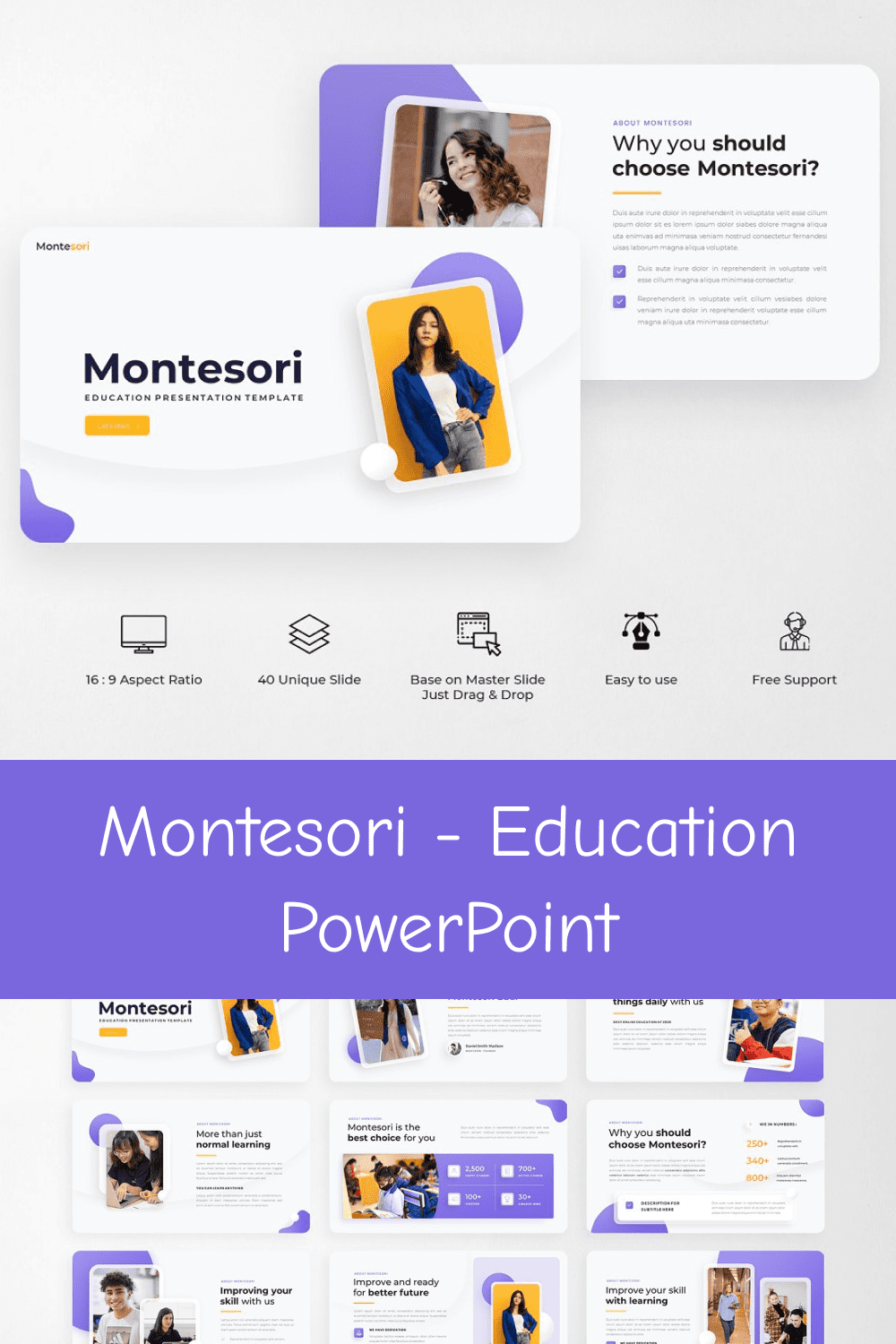 Purple powerpoint template for modern education project.