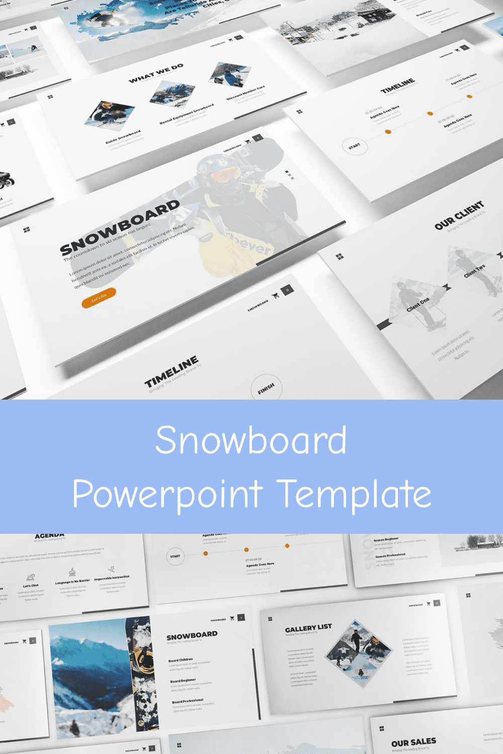 Snowboard Powerpoint Template for snowboard and winter sport presentation business template.