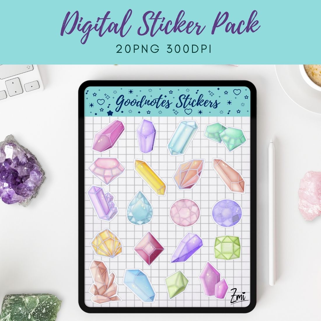 Crystals and gemstones digital sticker pack.