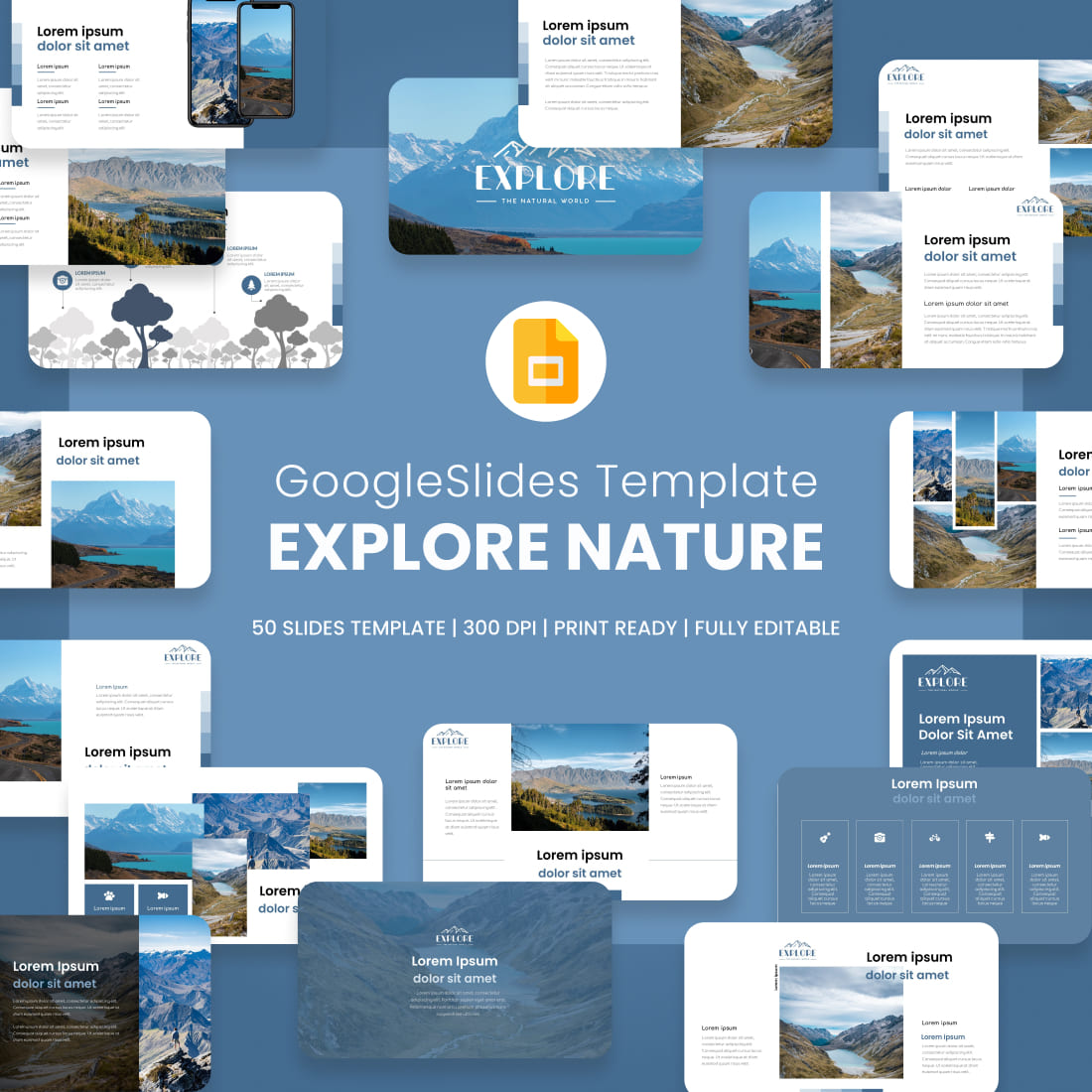 Explore Travel Google Slides Theme main cover.
