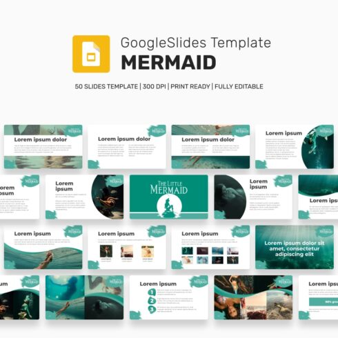 Mermaid Disney Google Slides Theme main cover.