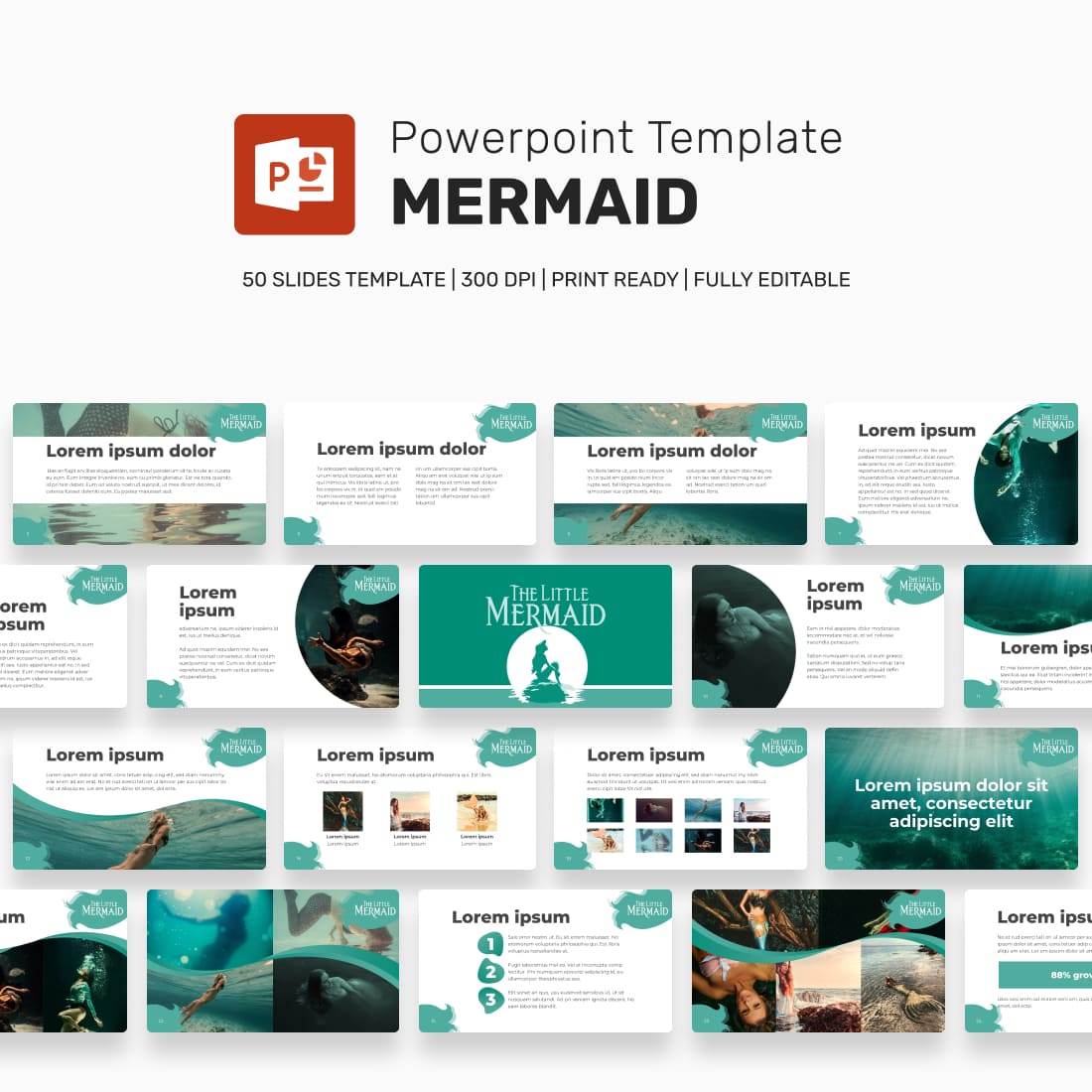 Mermaid Disney PowerPoint template main cover.