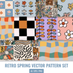 Retro Spring Vector Pattern Set.