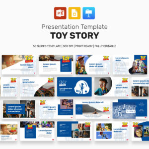 Toy Story Disney Presentation: 50 Slides PPTX, KEY, Google Slides main cover.