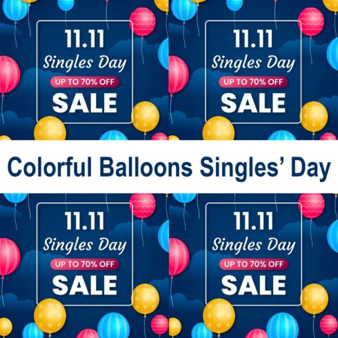 Colorful Balloons Singles' Day Free Vector Example.