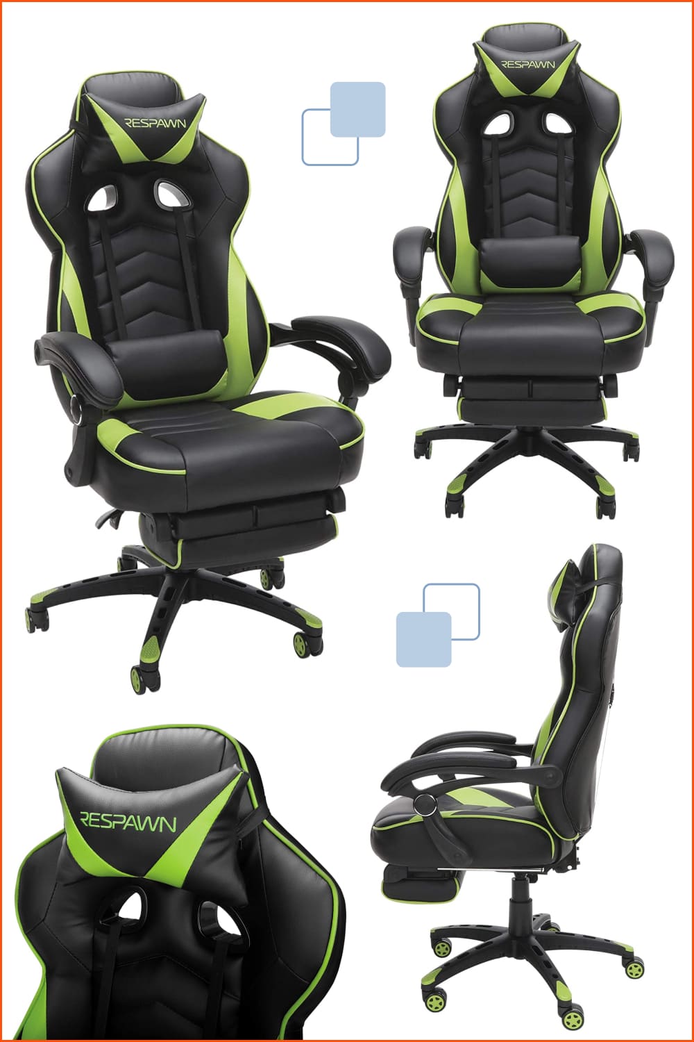 Gaming chair in black-green color.