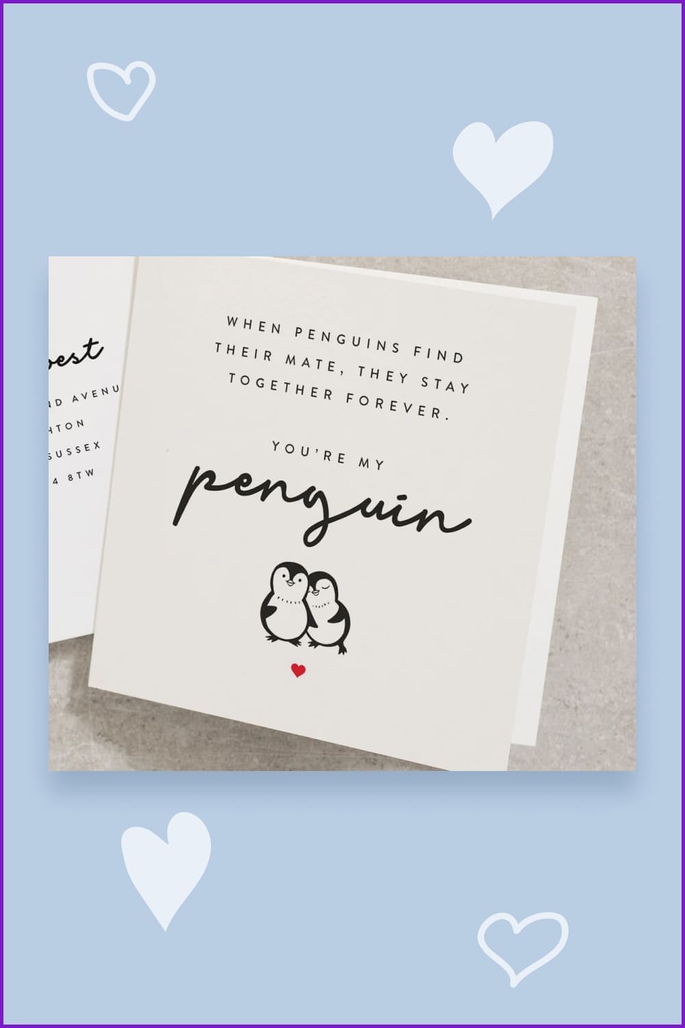 Card with cute penguins and sign.