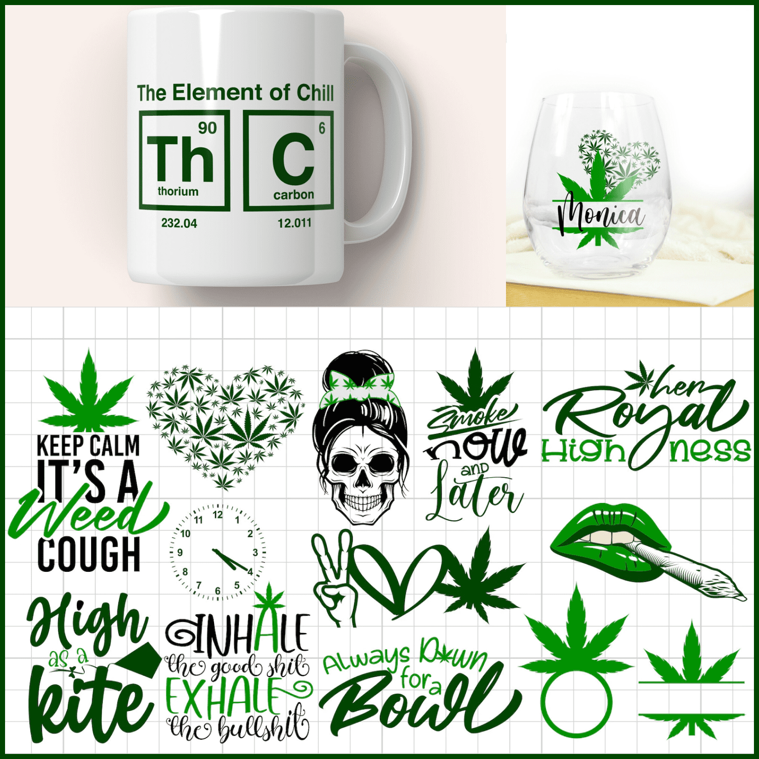 45 Weed Funny Sayings & Clip Arts SVG Bundle cover.