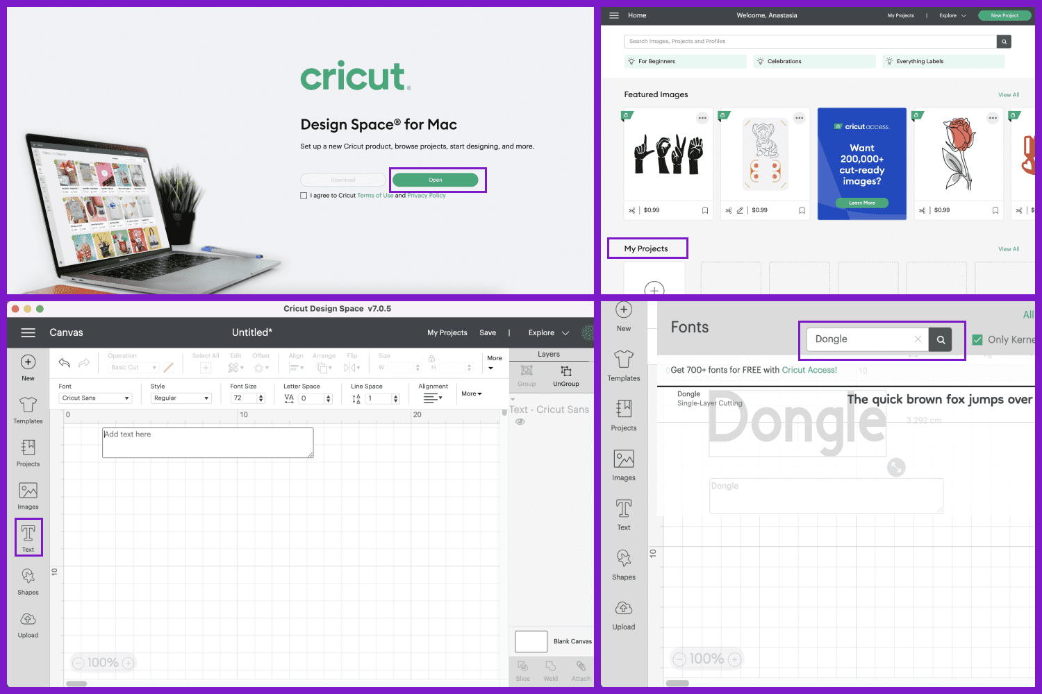 Access the fonts in Cricut Design Space.