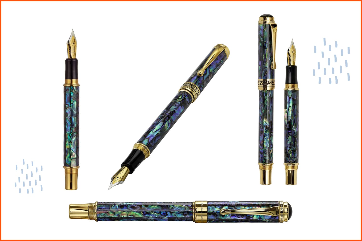 Xezo Maestro Natural SeaShell Handmade Fountain Pen with 18K Gold Plated Parts.