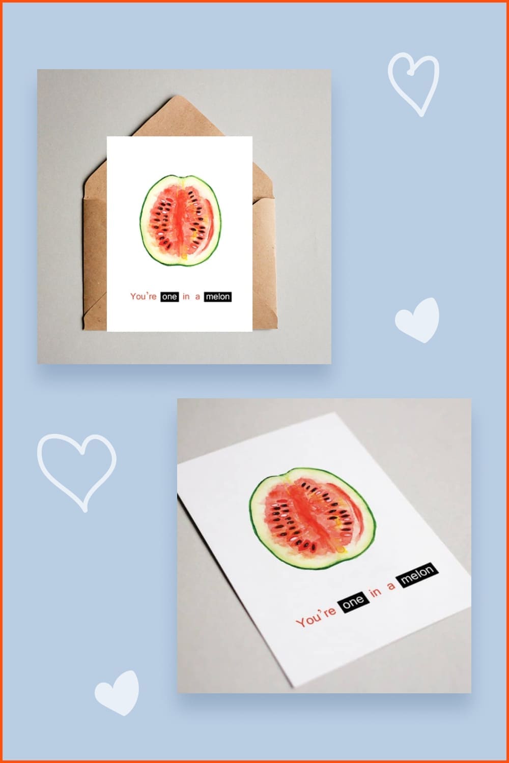 Card with cut watermelons and the inscription.