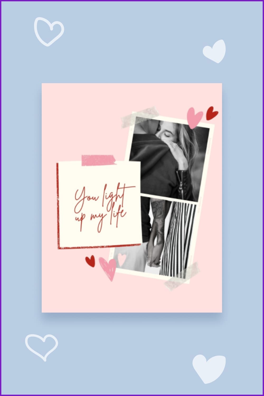 pink card with couple and cute lettering.