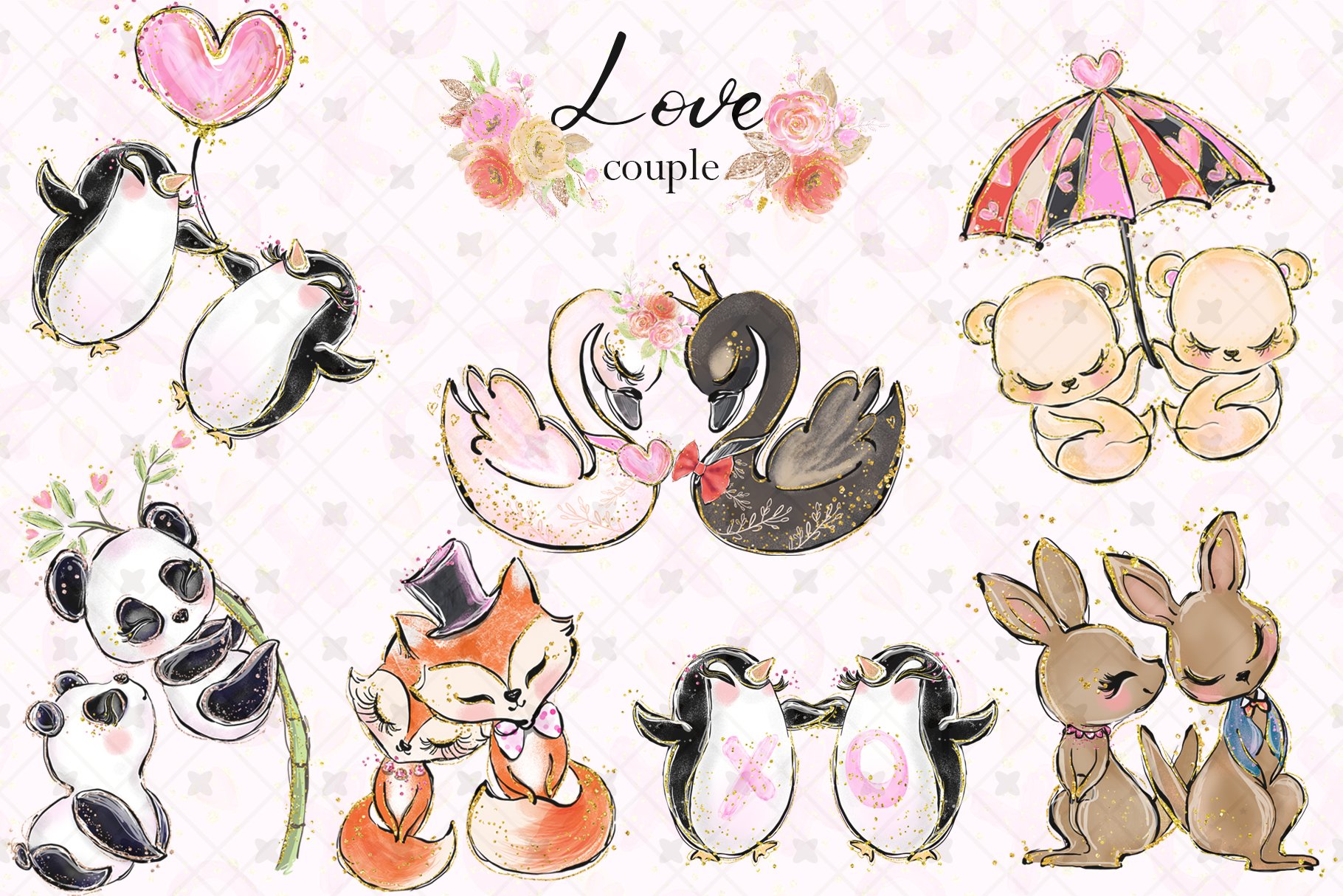 Cute animal love couples.