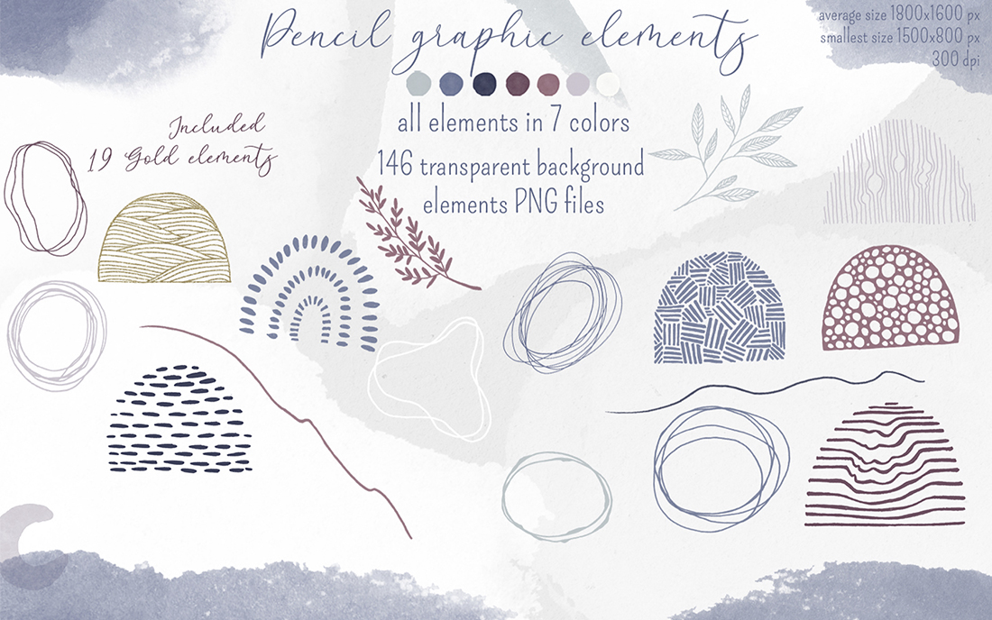 Peace of Mind Abstract Watercolor Shapes Collection elements.