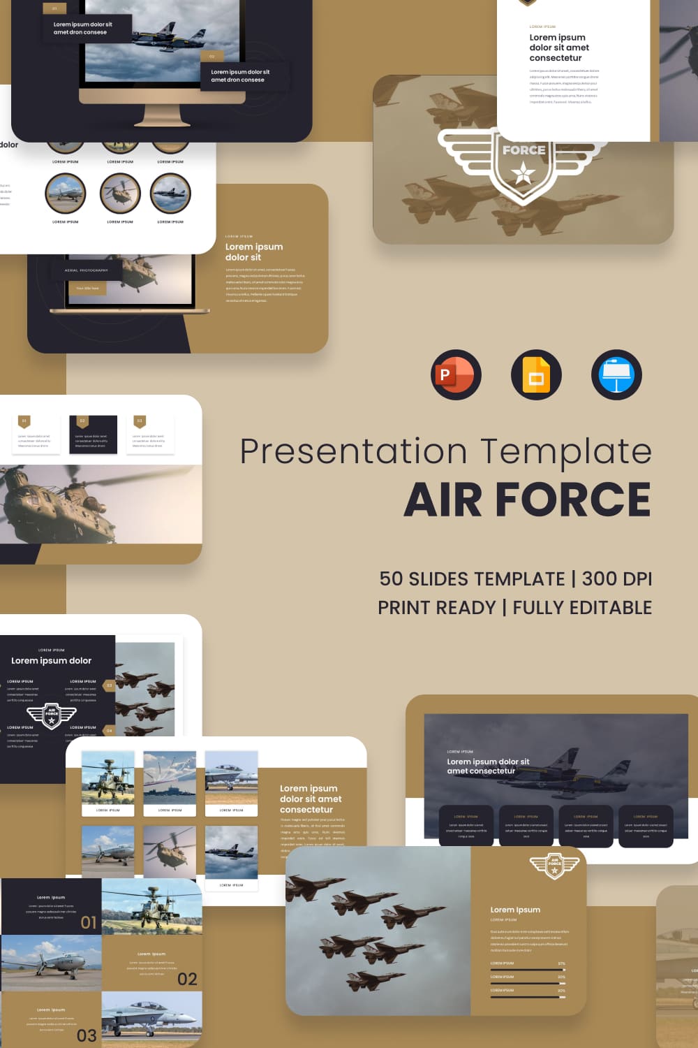 AirForce Presentation: 50 Slides PPTX, KEY, Google Slides.