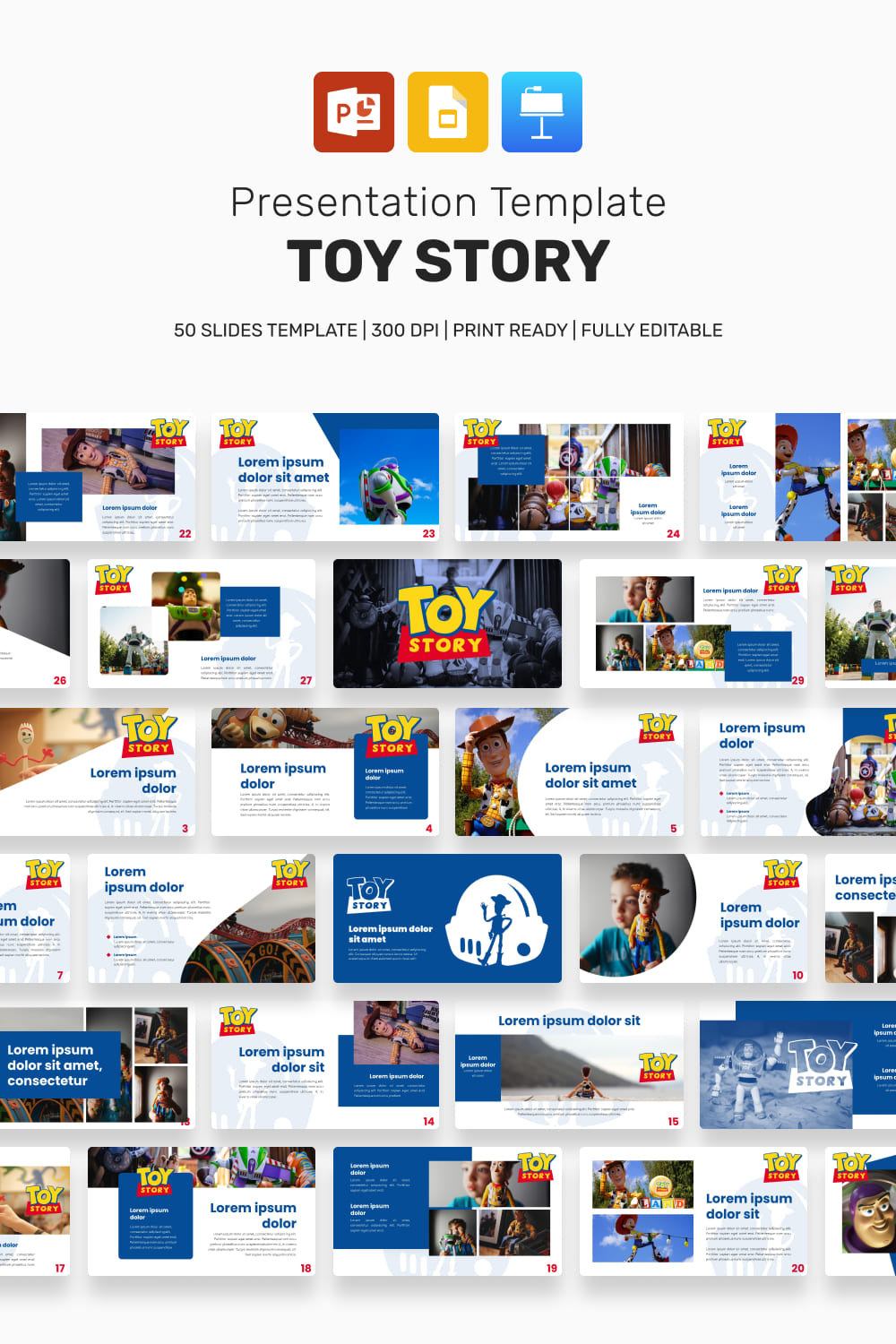 Toy story Disney presentation in three formats.