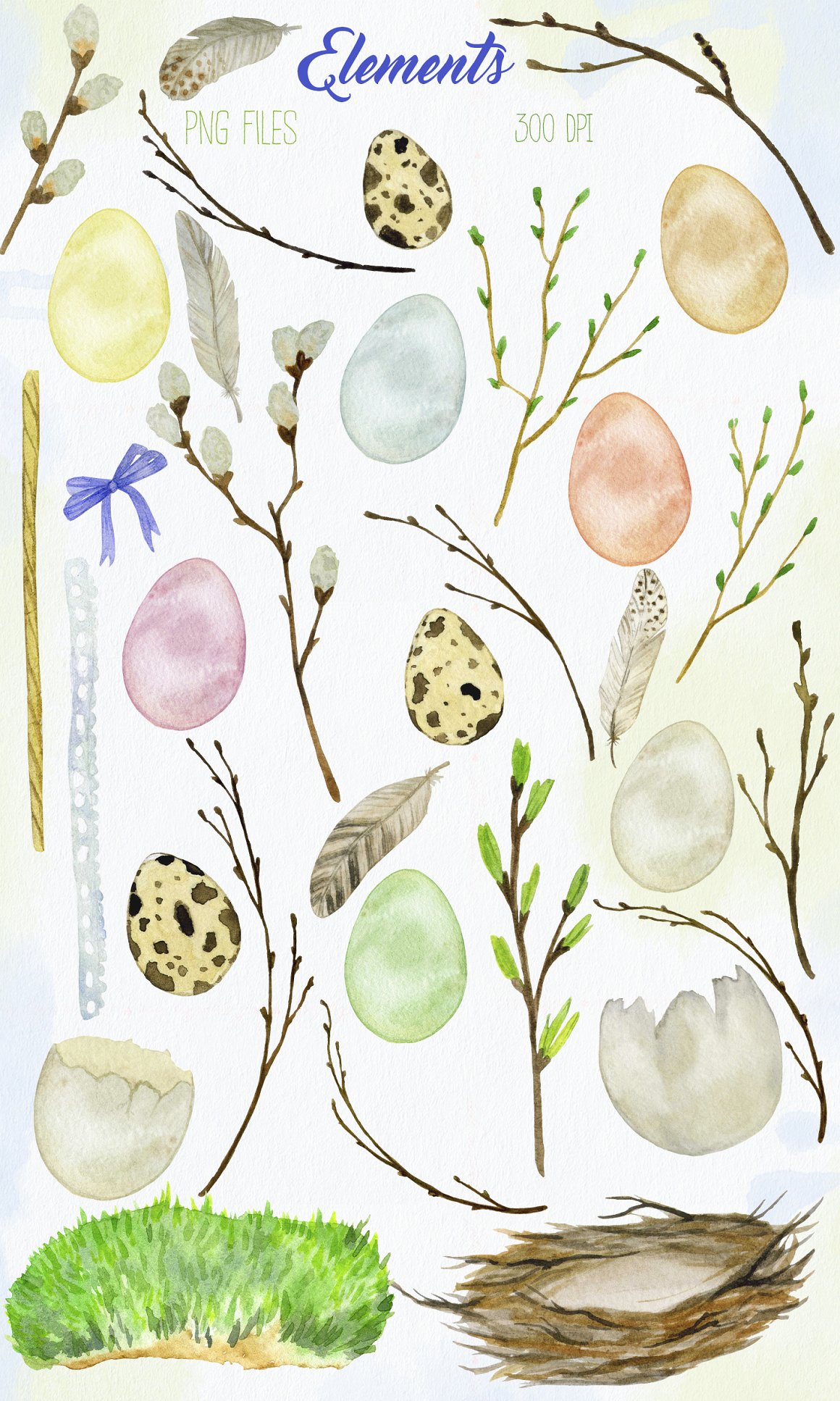 Rustic Easter Watercolor Set easter eggs.
