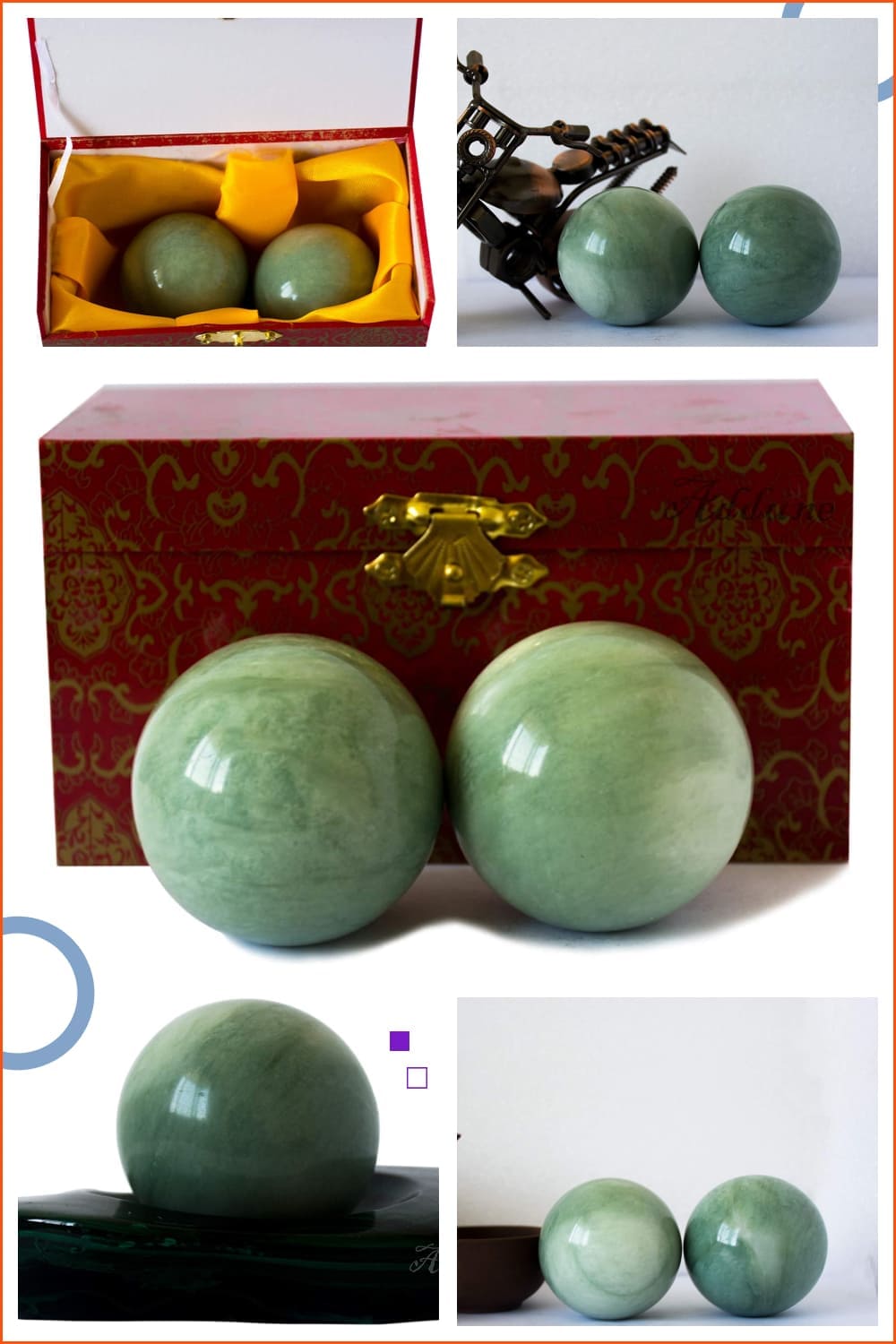 Dark green exercise balls with red box.
