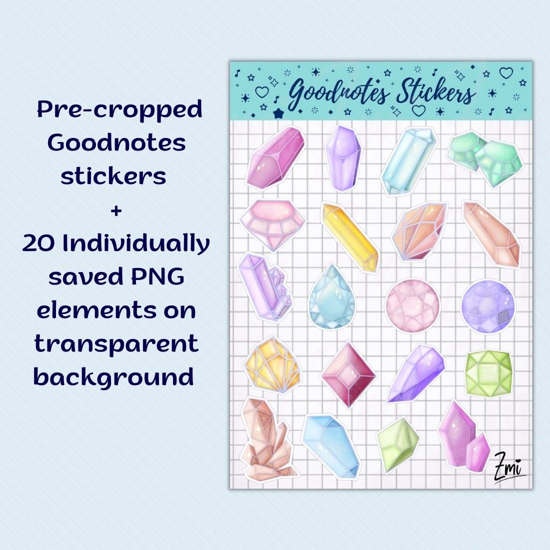 Crystals and gemstones digital sticker pack preview.