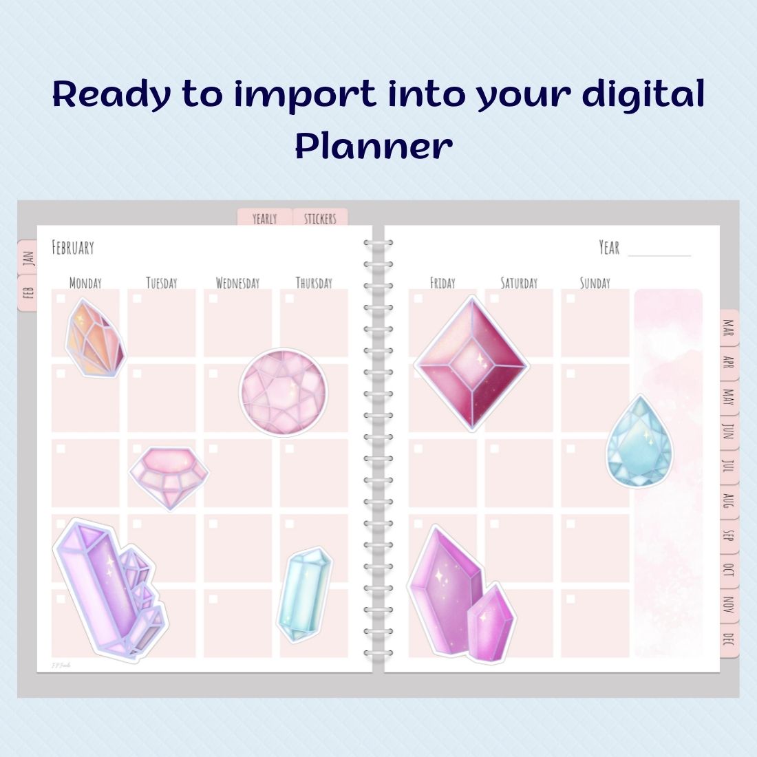 Crystals and gemstones digital sticker pack planner.