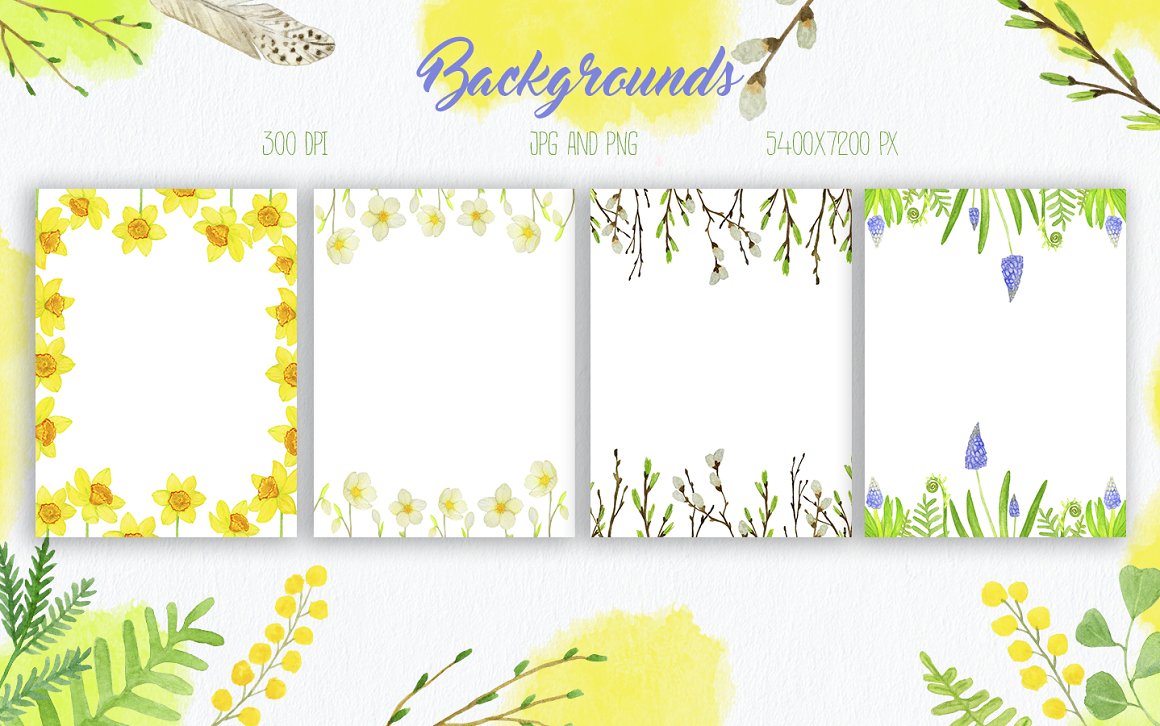 Rustic Easter Watercolor Set backgrounds.