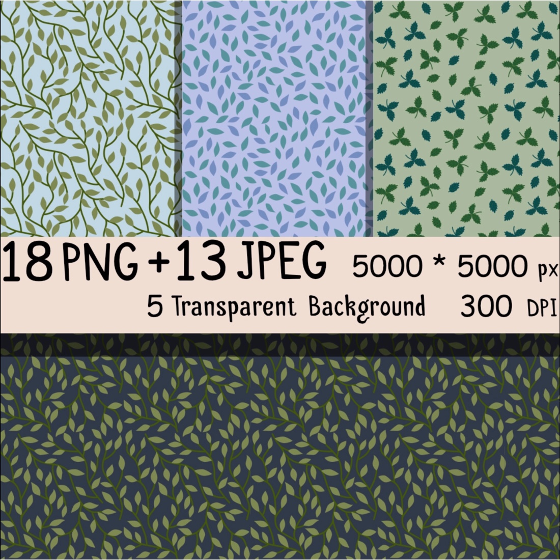 Hand Drawn Seamless Leaves Repeat Patterns Description