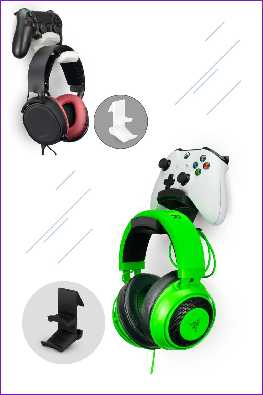 Green and black headphones on white background.