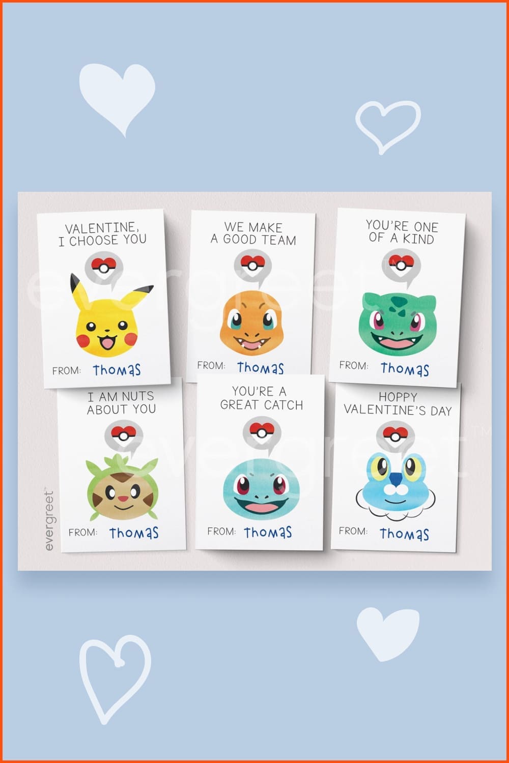 Six cards with faces of famous pokemons.