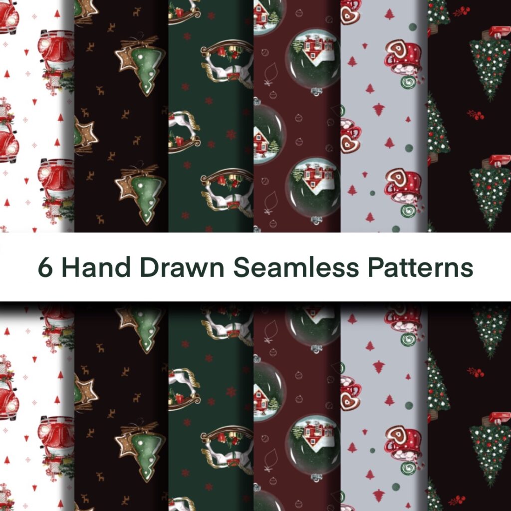 6 Hand Drawn Seamless Christmas Patterns - MasterBundles