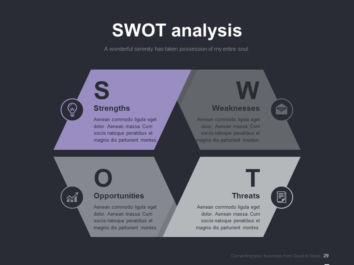 SWOT analyze in purple on the black background.