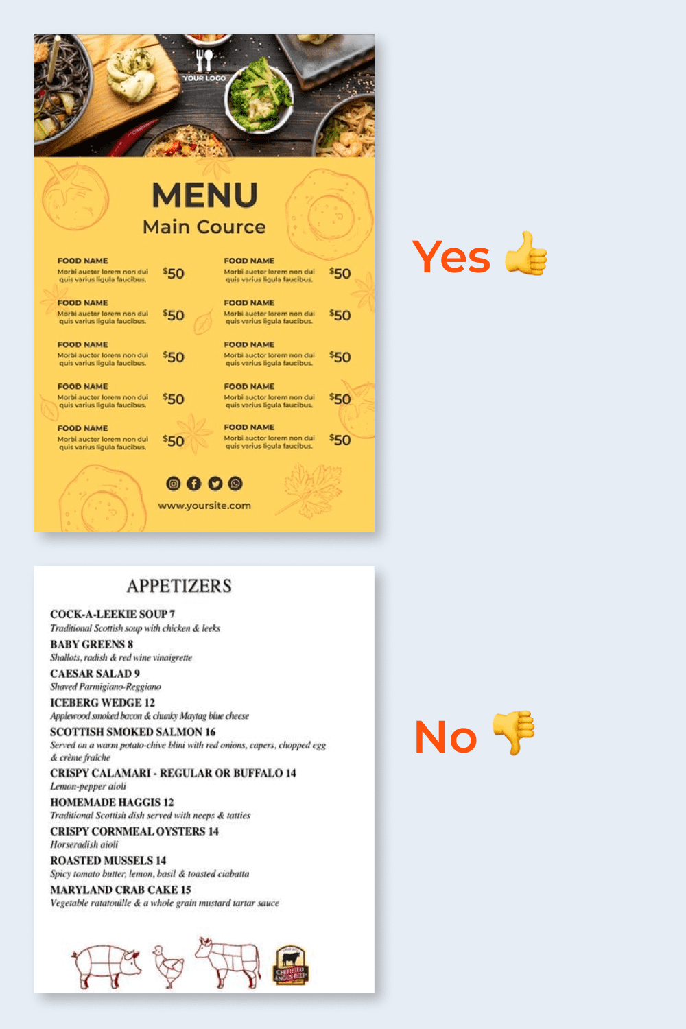 Yellow accurate menu and white contrast menu.