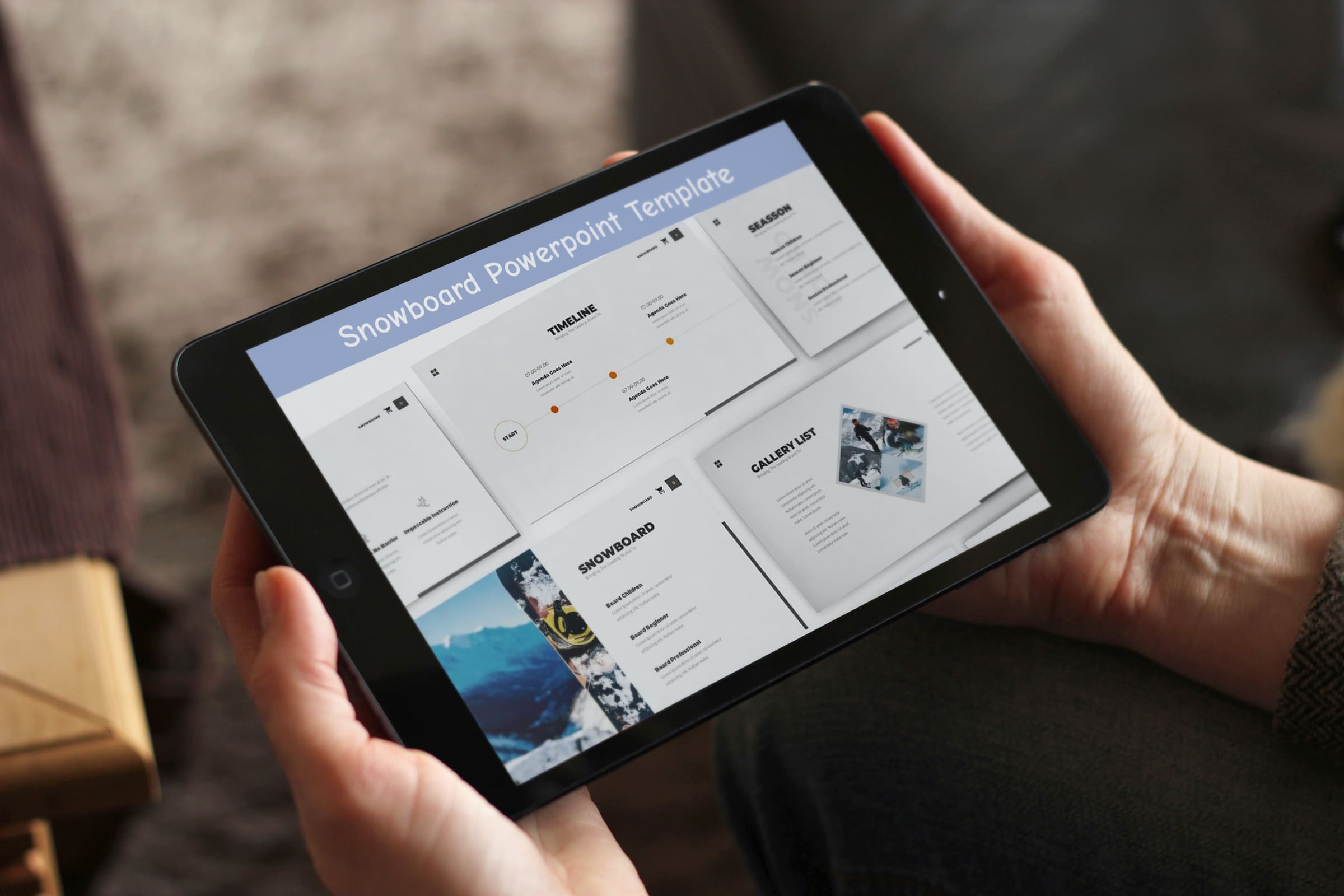 Snowboard Powerpoint Template - Mockup on Tablet.