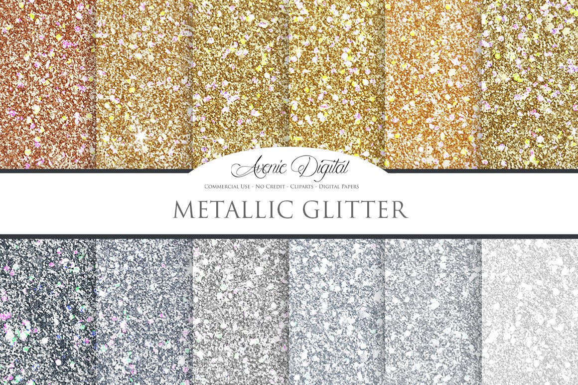 Collection of gold and silver glitter backgrounds.