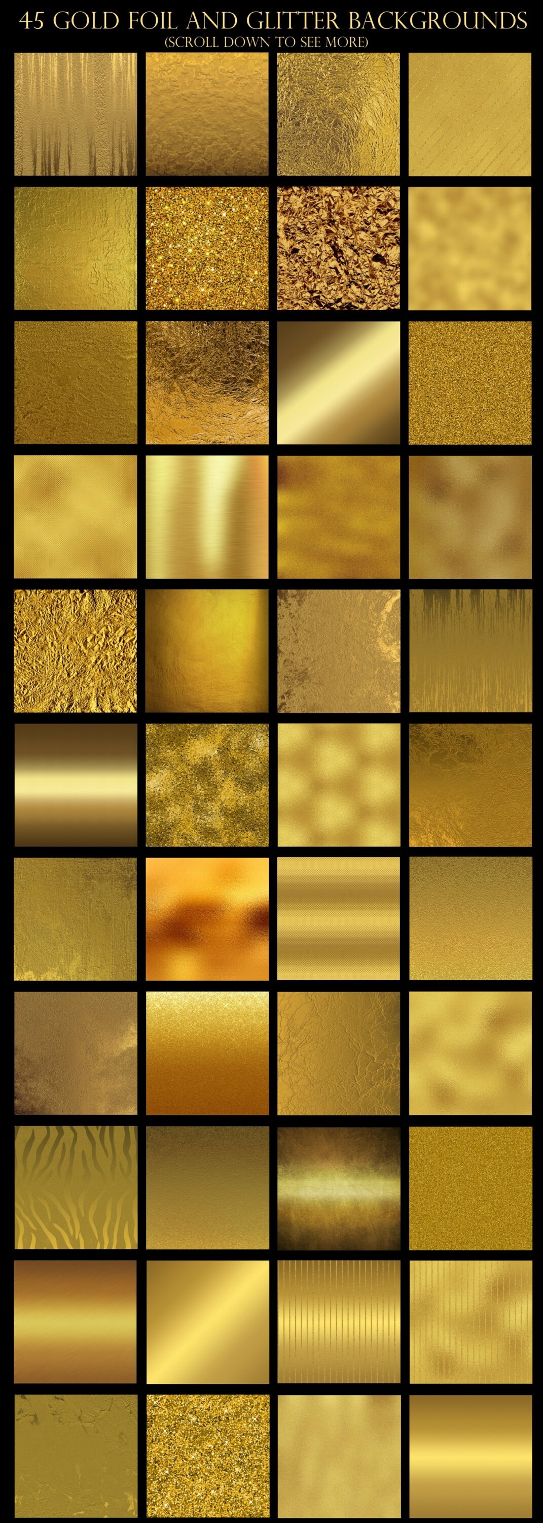 Collection of gold foil and glitter backgrounds.
