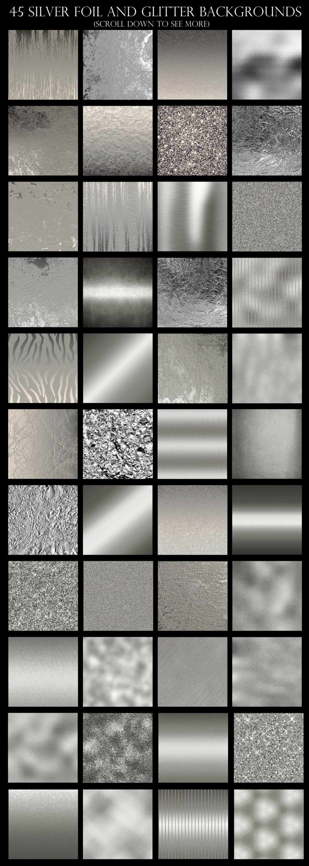 Set of silver foil and glitter backgrounds.