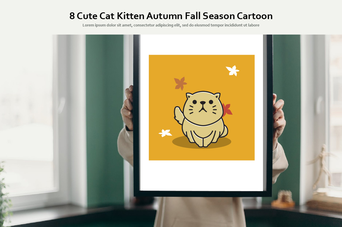 8 Cute Cat Kitten Autumn Fall Season Cartoon facebook image.