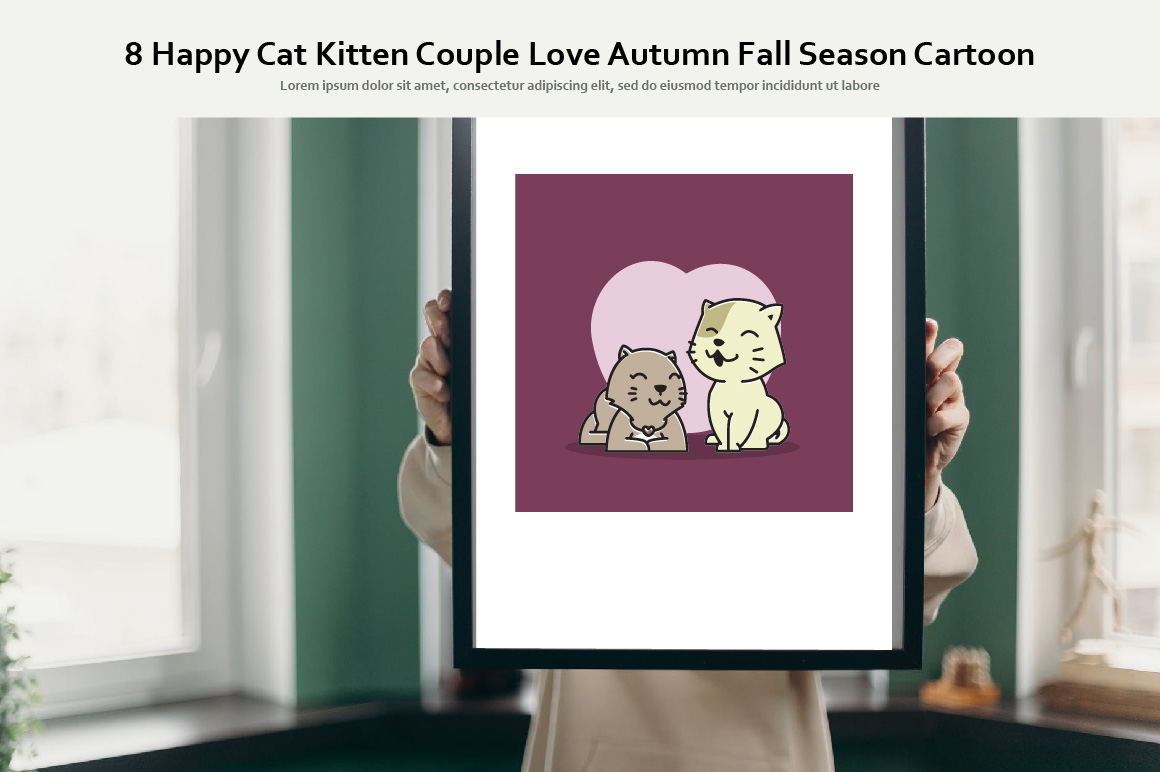 8 Happy Cat Kitten Couple Love Autumn Fall Season Cartoon facebook image.