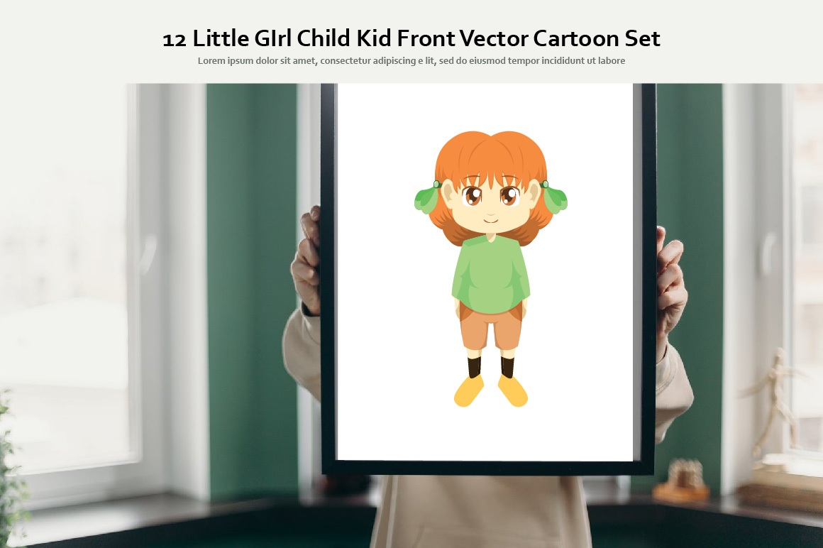 12 Little GIrl Child Kid Front Vector Cartoon Set facebook image.