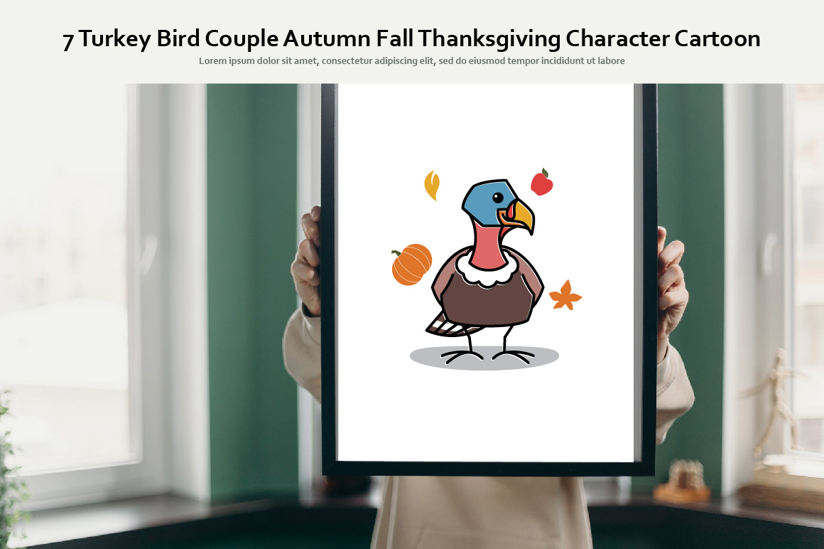 7 Turkey Bird Couple Autumn Fall Thanksgiving Character Cartoon facebook image.
