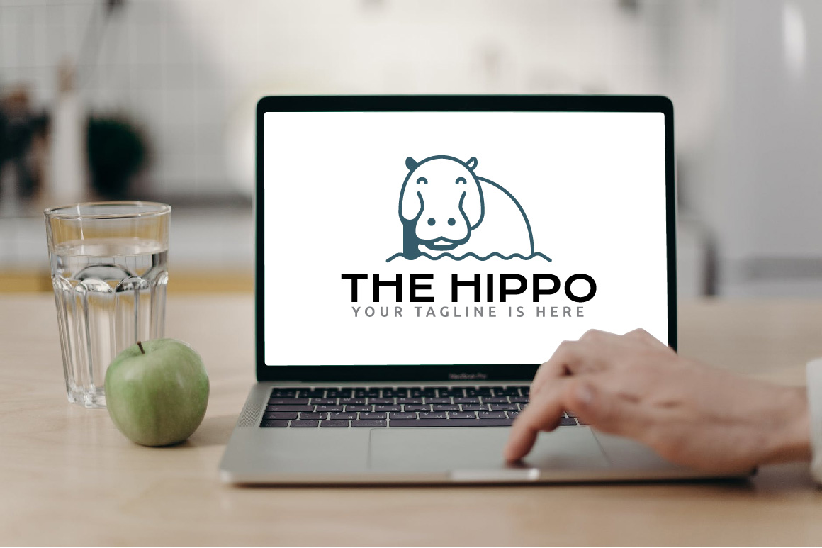 Cute Hippo Smiling Bathing Africa Animal Zoo Logo facebook.