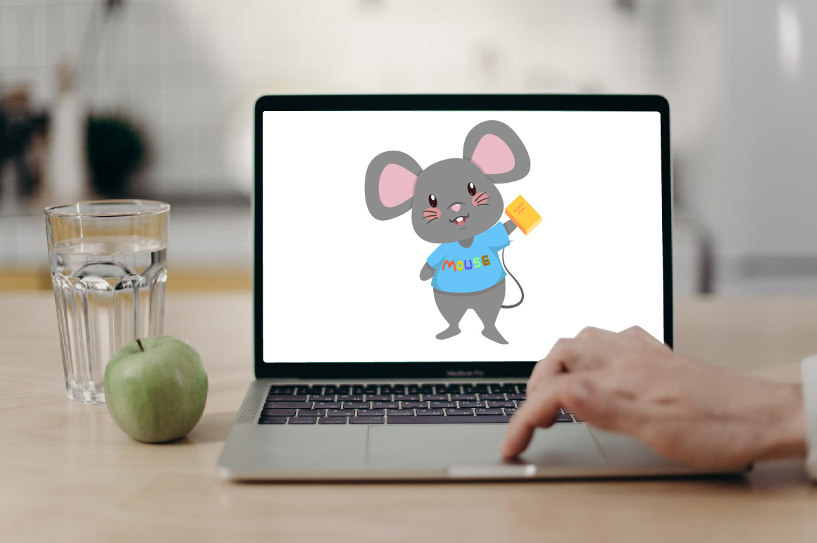 Preview of Cute Mouse Cartoon Sticker - Mockup on Notebook.