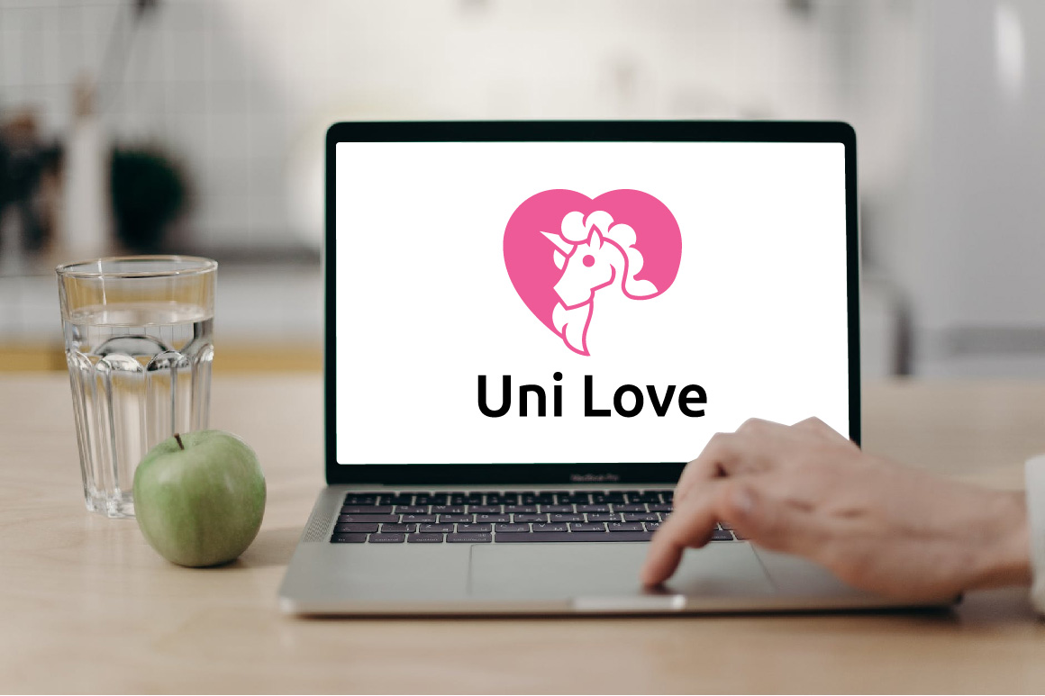 Cute Unicorn Love Heart Horse Horn Animal Logo