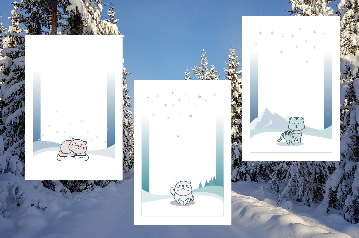 6 Cat Winter Snowflake Holiday Card Frame Template facebook image.