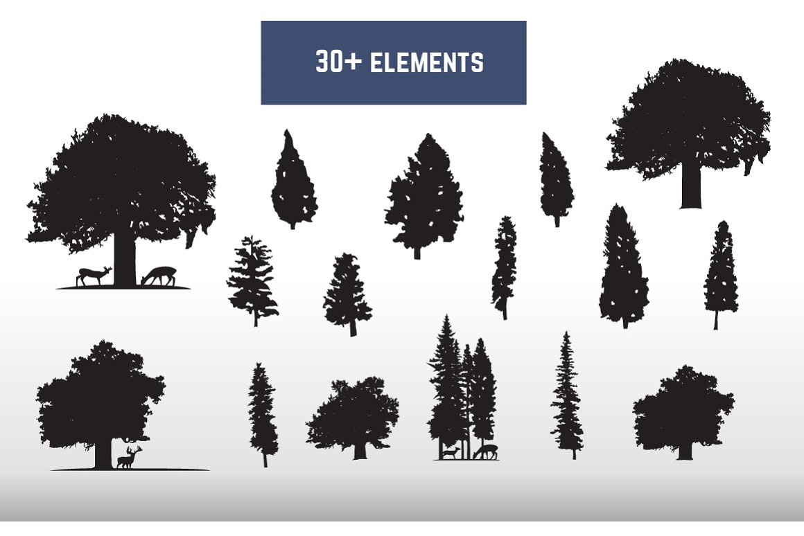  Deer Oak Pine Tree Silhouette Elements facebook.