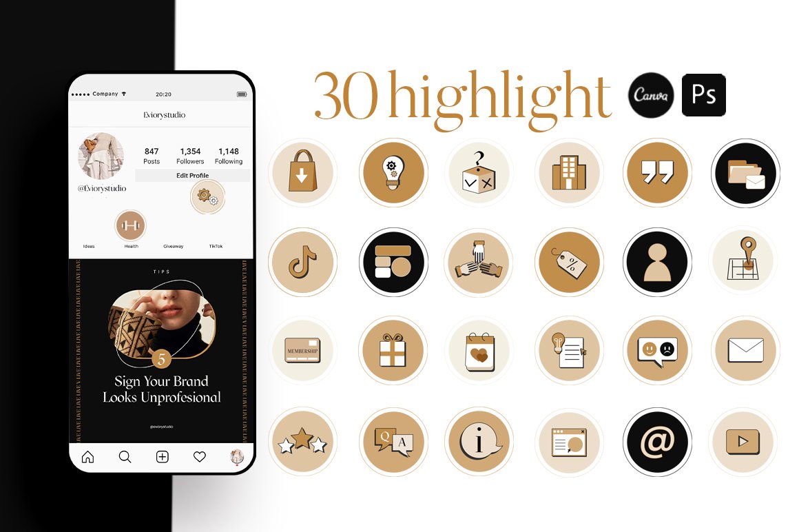 Modern highlights for fashionable social media page.