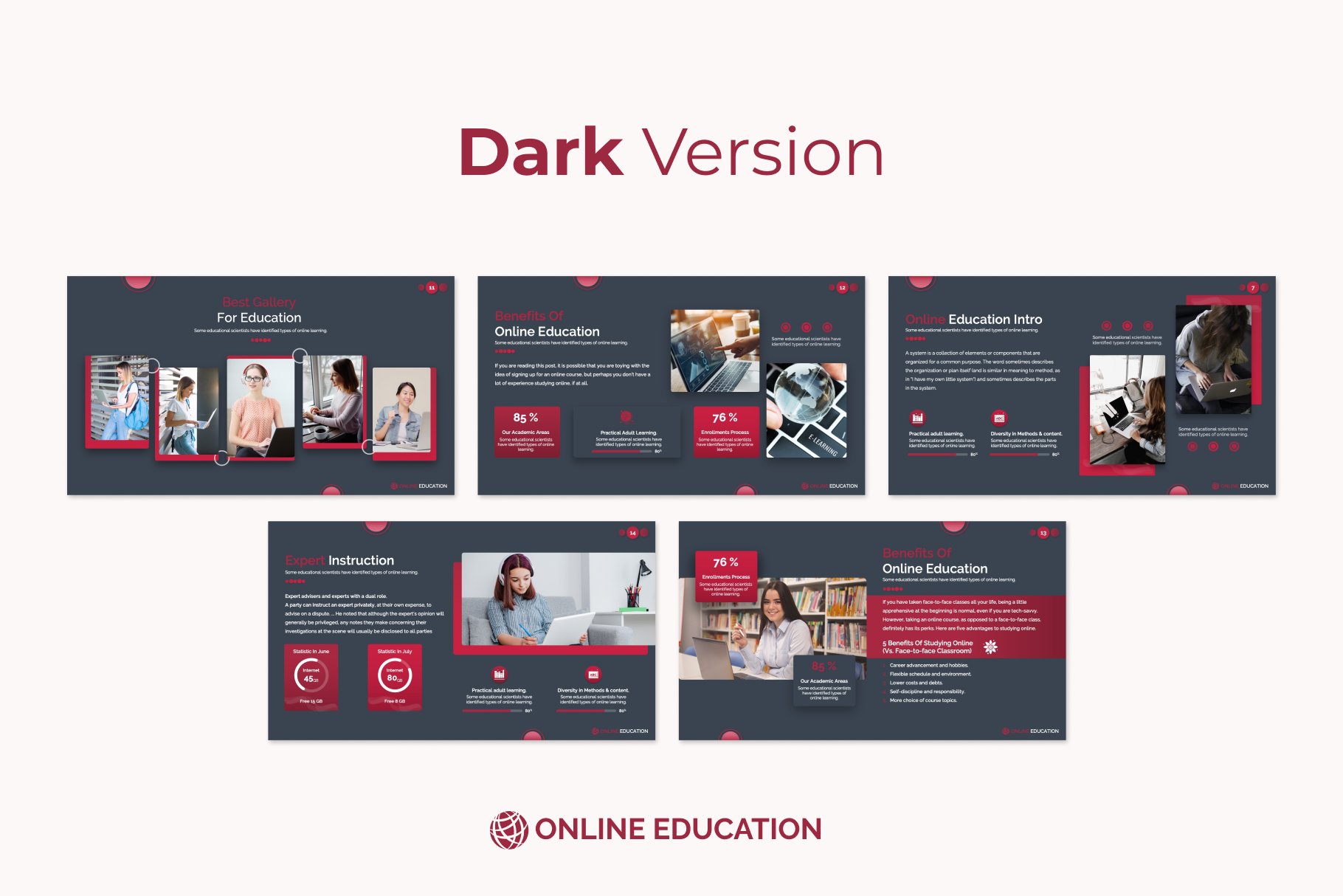 Dark version of the Online Education template.