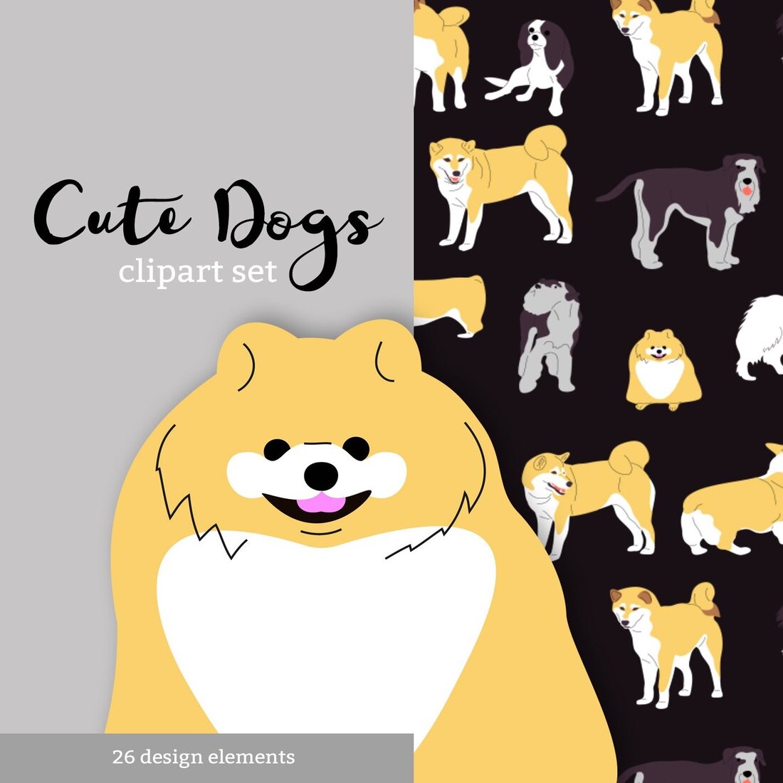 cute dogs flat vector clipart main cover.