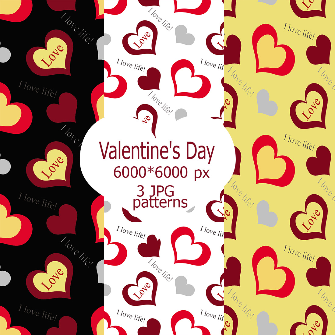 3 Seamless patterns for Valentine's Day facebook image.