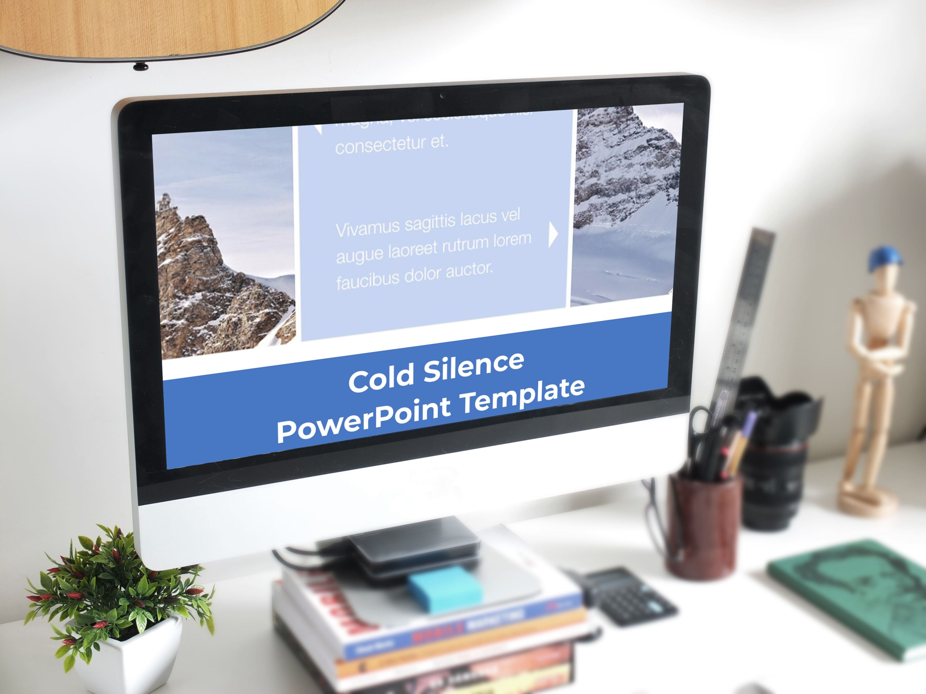 Cold Silence PowerPoint Template - Mockup on Desktop.
