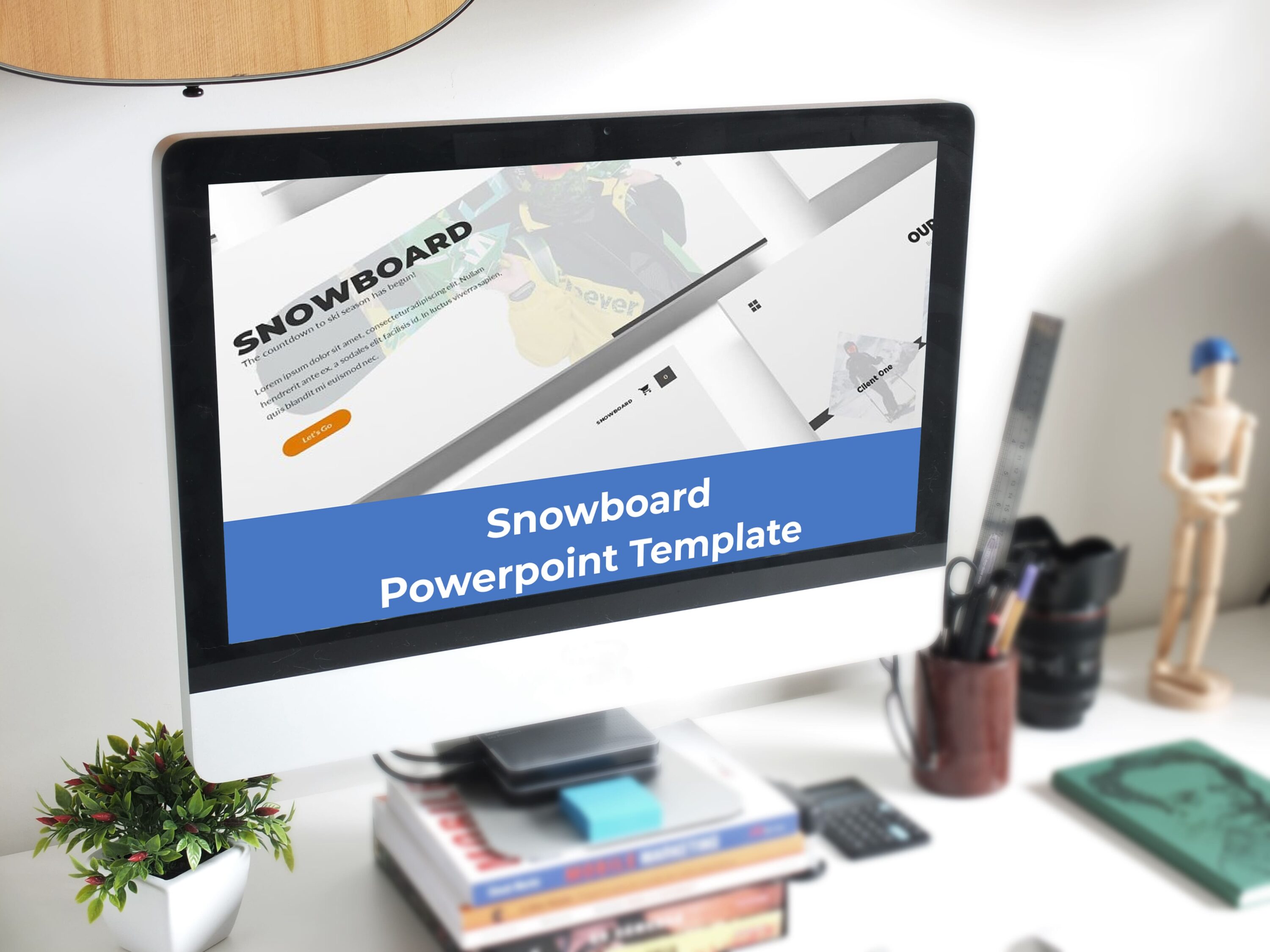 Snowboard Powerpoint Template - Mockup on Desktop.